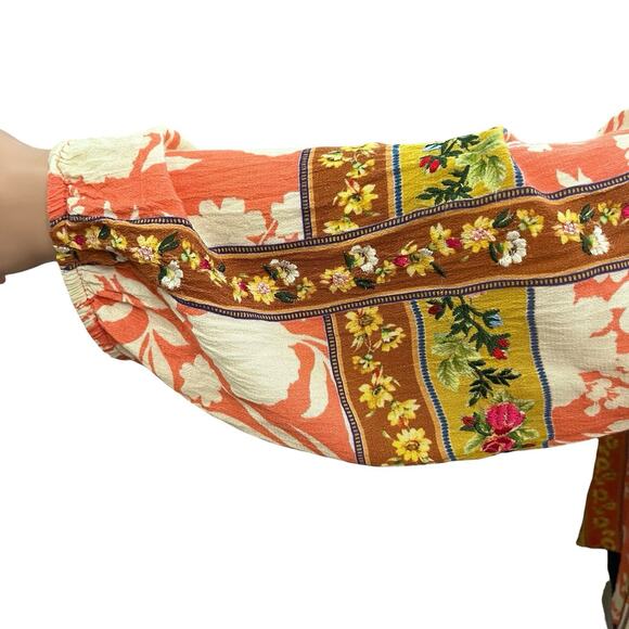 Anthropologie Vineet Bahl Mixed Floral Print Peasant Top Medium Boho Embroidered - Picture 3 of 12